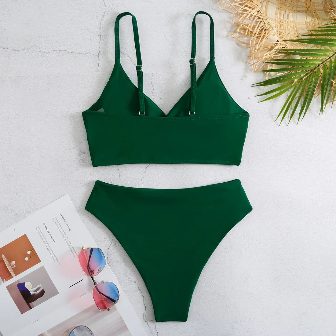 High Waist Solid Color 2 Piece Swimsuit